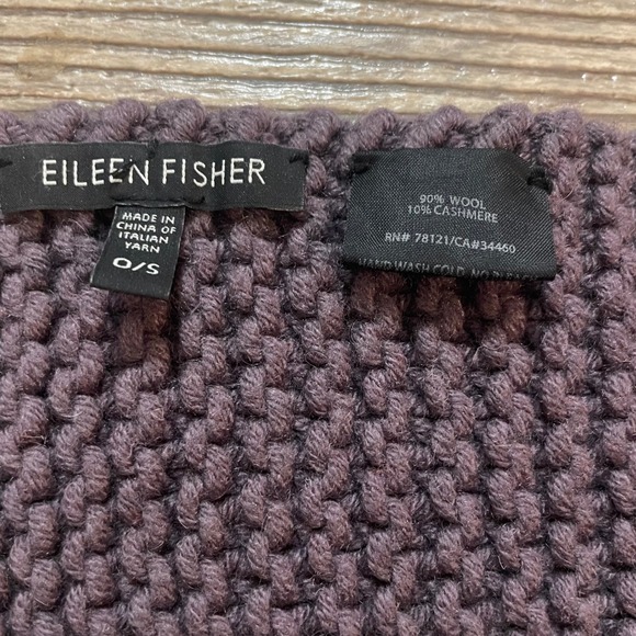 Eileen Fisher Wool Cashmere Chunky Knit Scarf Purple Italian Yarn F0WCC-4 OS - Picture 2 of 4